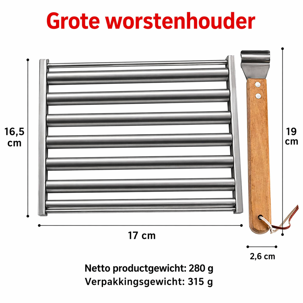 Edelstahl-Grill-Würstchenroller mit langem Holzgriff