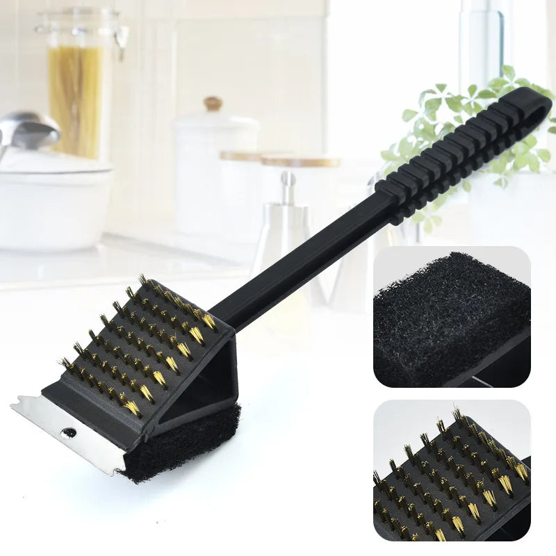 3-in-1 Grillborstel mit Schaber und Schwamm
