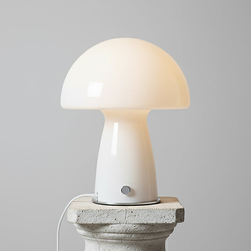 Bauhaus-Pilz-Tischleuchte aus Glas und Metall mit Dimmfunktion