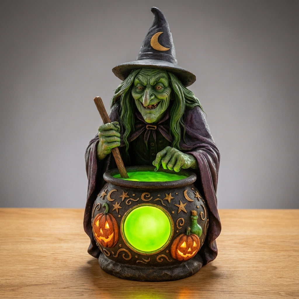 Halloween-Dekolampe Hexenkessel mit grünem LED-Licht