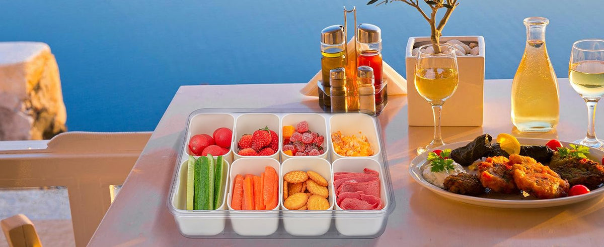 Große Tapas-Servierschale mit 8 Fächern und Deckel