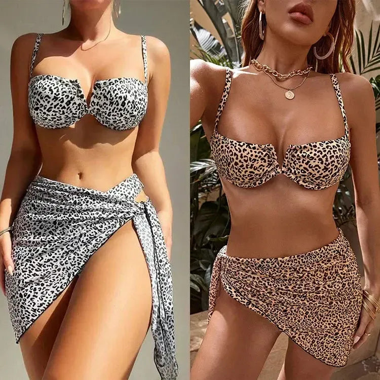 Damen Push-Up-Bikini mit Leopardenmuster und Verstellbaren Trägern