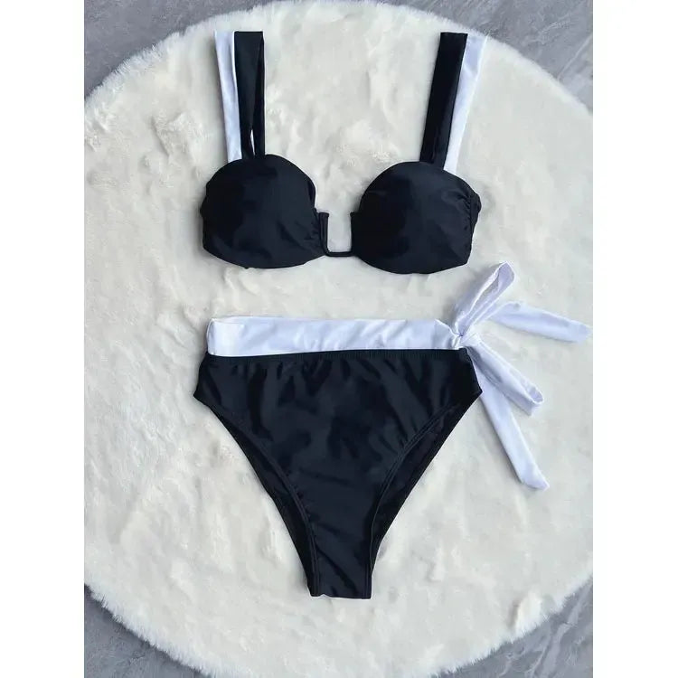 Damen-Bikini-Set mit hoher Taille und Schnürdetails