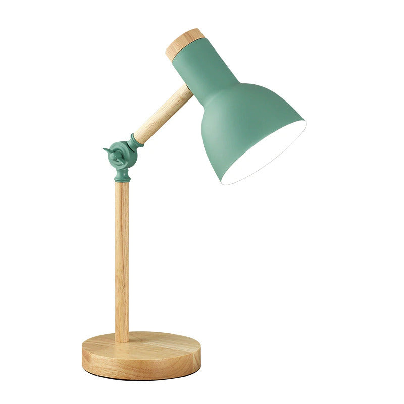 Skandinavische Schreibtischlampe mit Holzsockel und verstellbarem Metallschirm