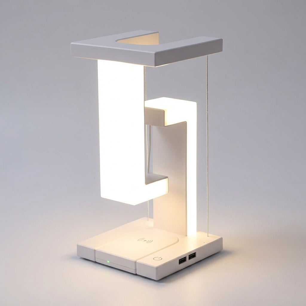 LED-Tischlampe mit Qi-Ladestation und Schwebeeffekt