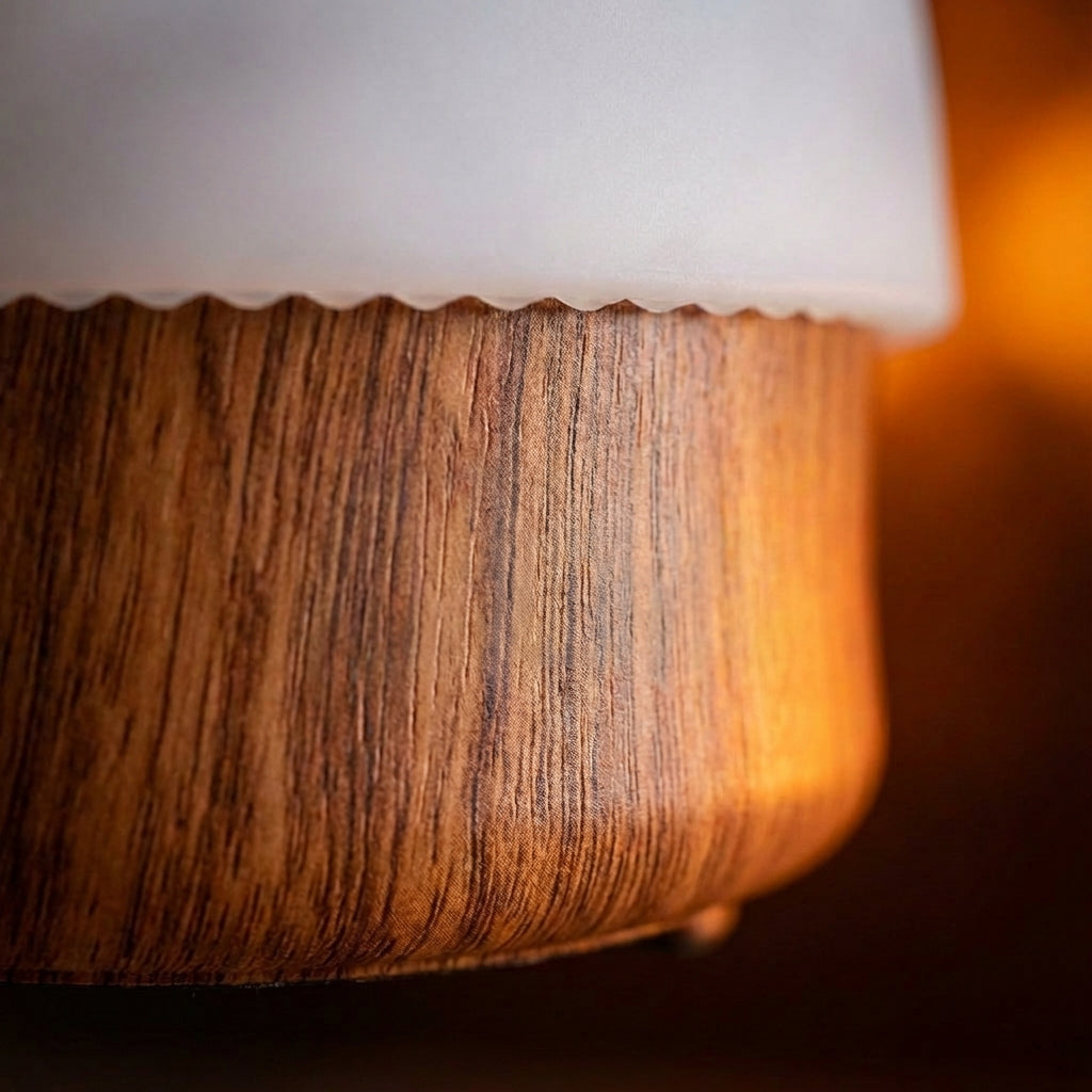 Dimmbare Pilz-Nachtlampe mit Holzsockel