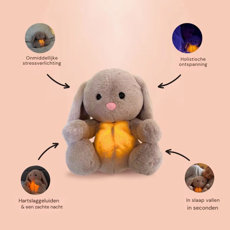 Plüsch-Kuschelhase mit Licht und Herzschlagsound