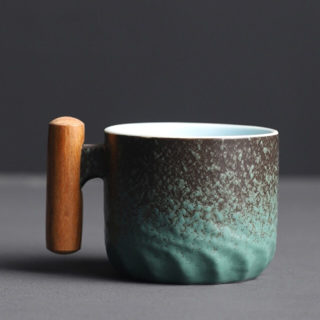 Porzellan-Espressotasse 70 ml mit Holzgriff