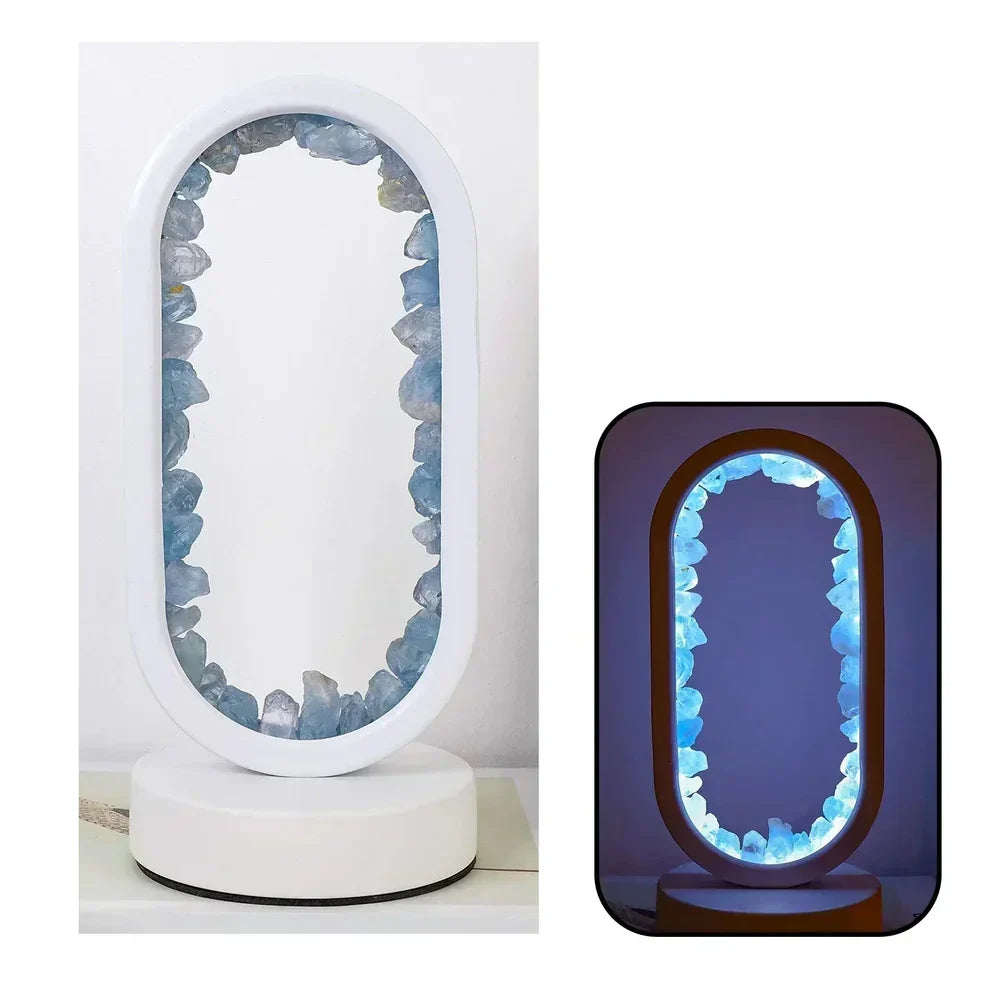 Handgefertigte Amethyst-Tischleuchte mit LED E14-Fassung