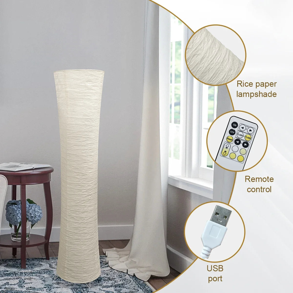 Papier-Stehleuchte mit Fernbedienung und Dimmfunktion