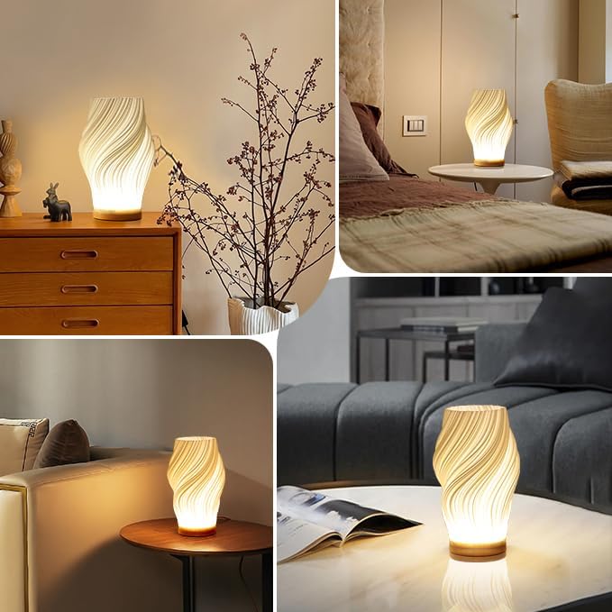 Dimmbare Glas-Tischlampe mit Wellenförmigem Schirm