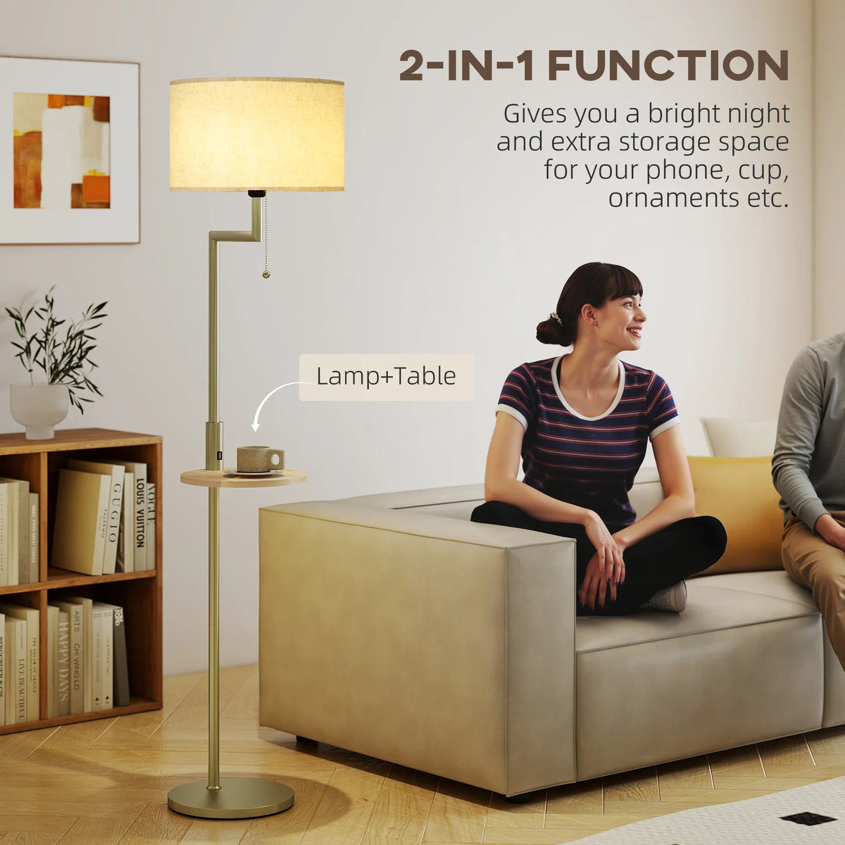 Bogen-Stehleuchte mit integrierter USB-Ladebuchse und Ablage 170 cm