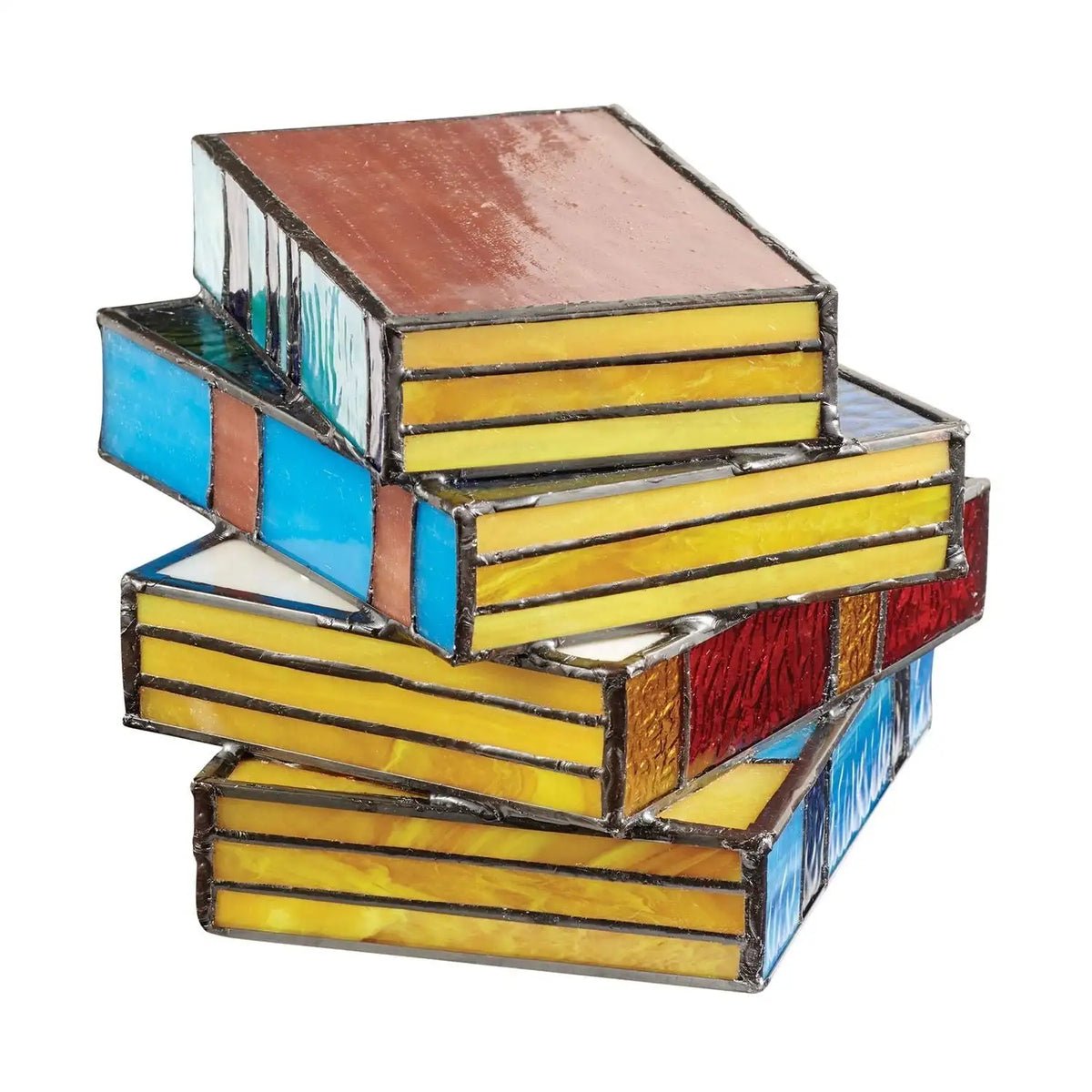 Handgefertigte Buch-Tischlampe mit Buntglas-Effekt