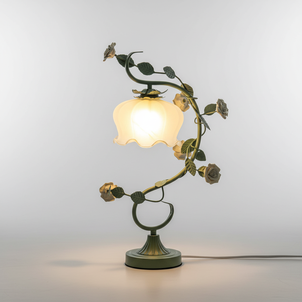 Romantische Tischlampe mit handgemachten Porzellanrosen