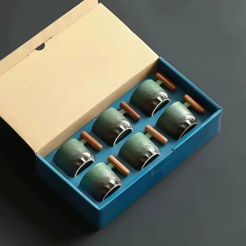 Porzellan-Espressotassenset 70 ml mit Holzgriff