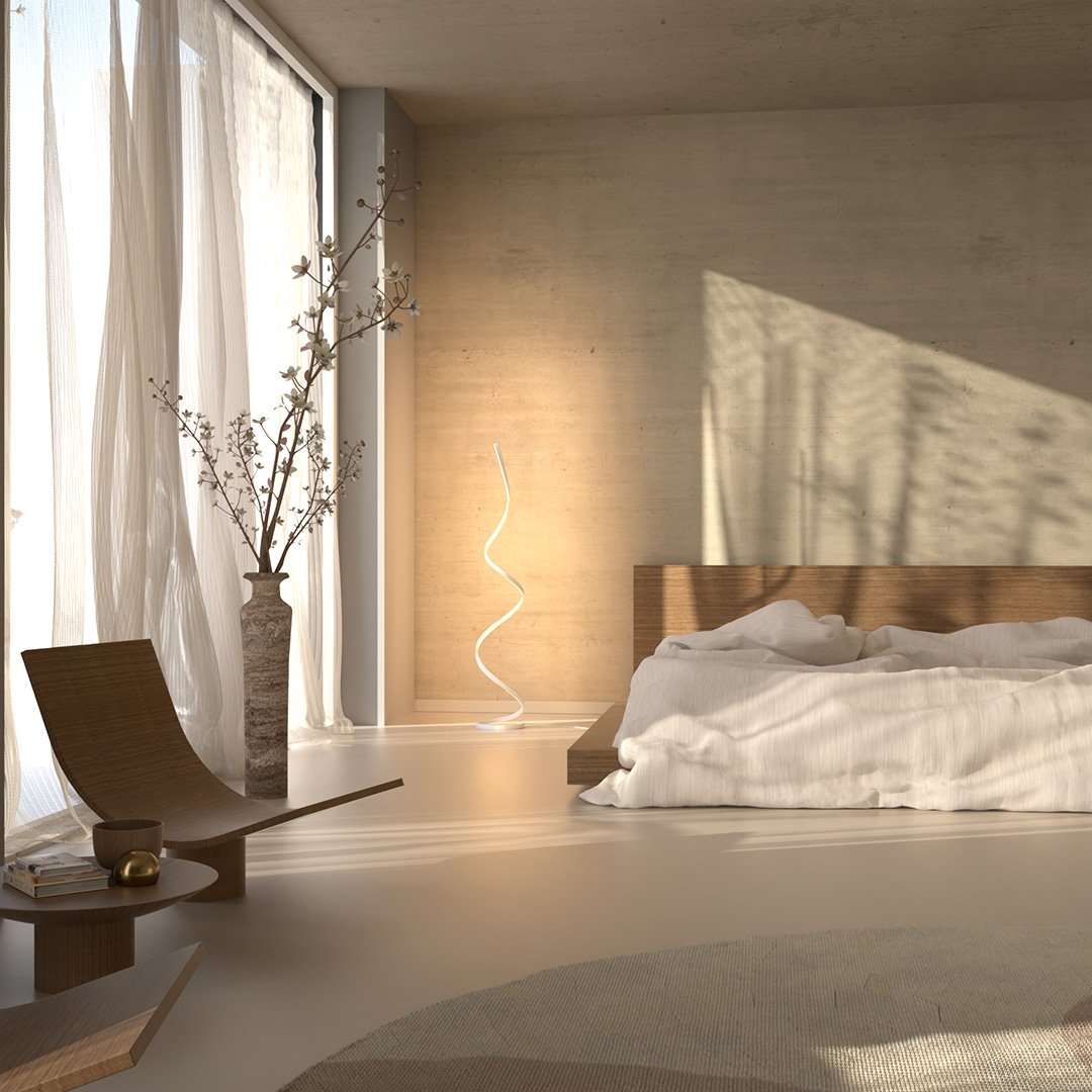 Dimmbare LED-Stehlampe mit modernem Spiraldesign