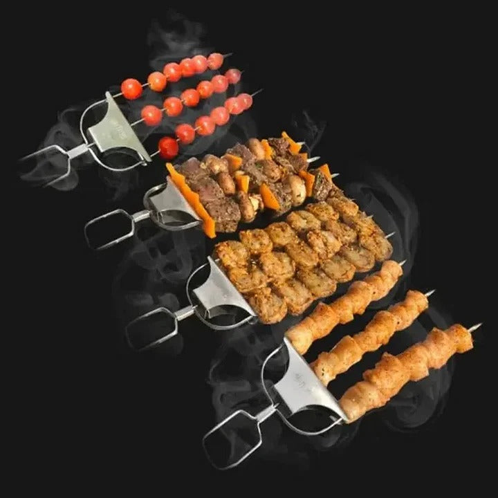 Dreizackiger Grillspieß mit integriertem Schieber