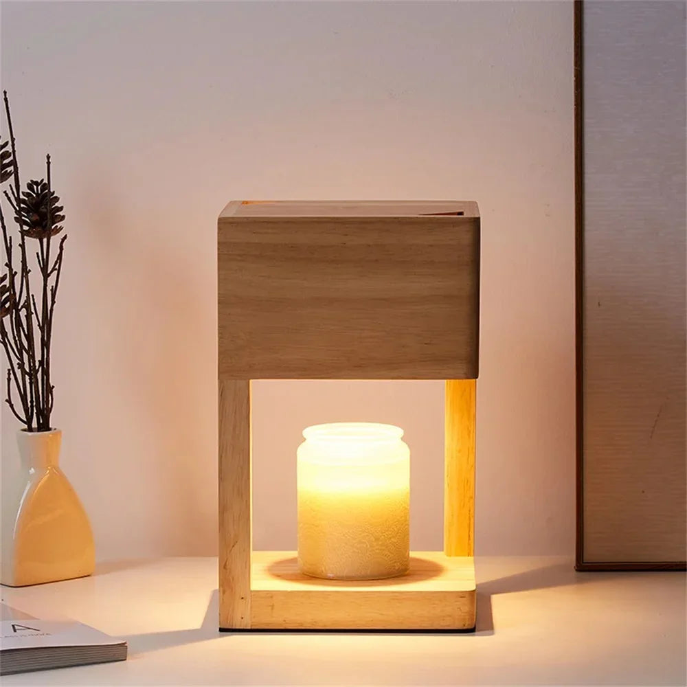 Moderne Kerzenwärmer-Lampe aus Holz mit Dimmfunktion