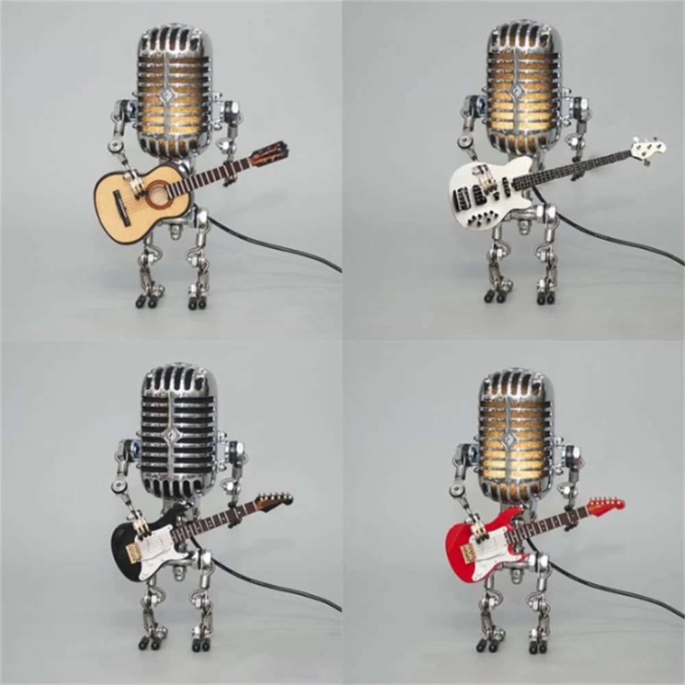 Robot-Tischlampe mit Gitarre und LED-Beleuchtung