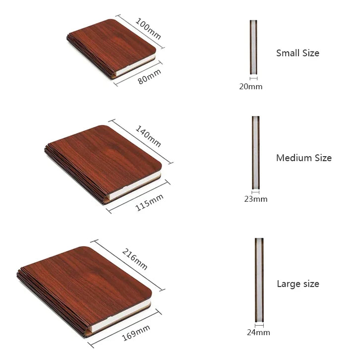 Faltbare LED-Buchlampe aus Holz mit warmem Licht