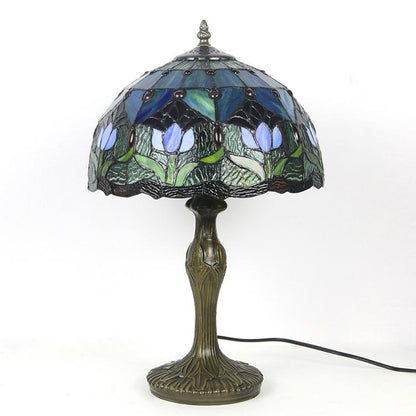 Klassieke Tiffany-Tischleuchte aus Buntglas mit Metallfuß