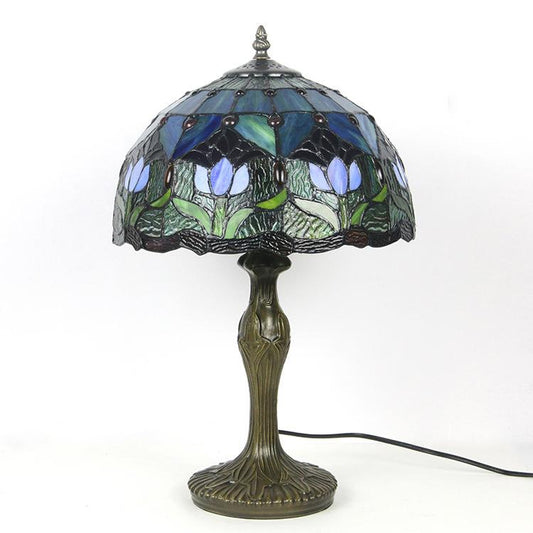 Klassieke Tiffany-Tischleuchte aus Buntglas mit Metallfuß