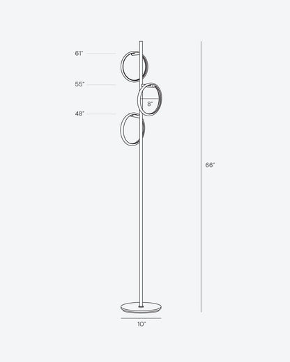 Dimmbare LED-Stehleuchte mit drei Lichtringen