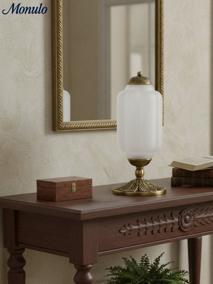 Vintage-Tischleuchte aus Glas mit Metallsockel