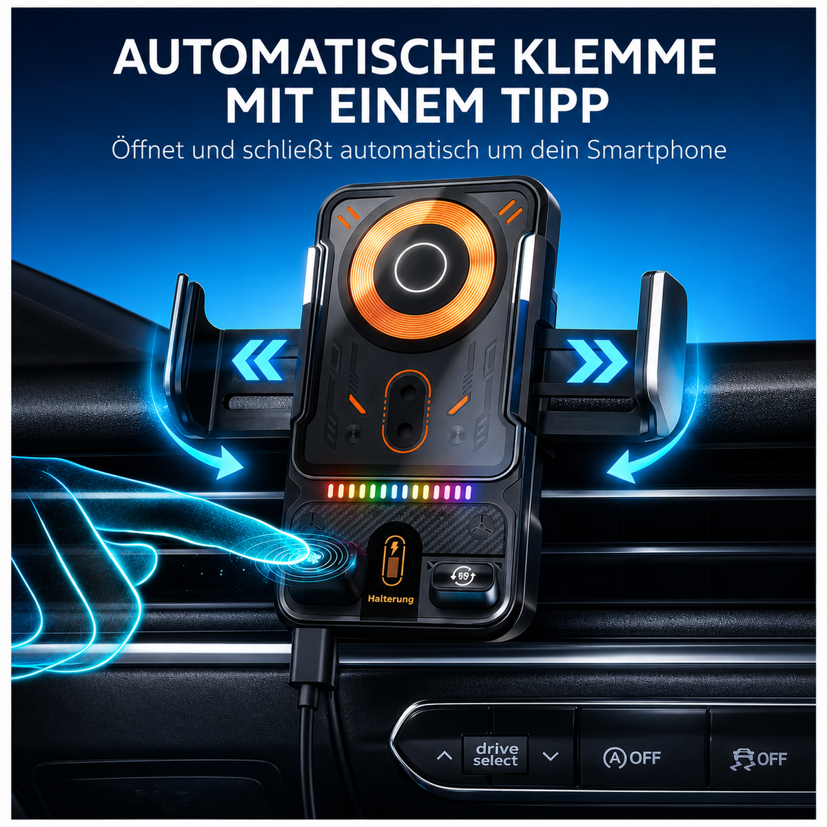 15W Kabellose Handyhalterung Auto mit Qi Ladefunktion – Automatischer Sensor, 360° Drehbar für Armaturenbrett, Lüftung & Windschutzscheibe