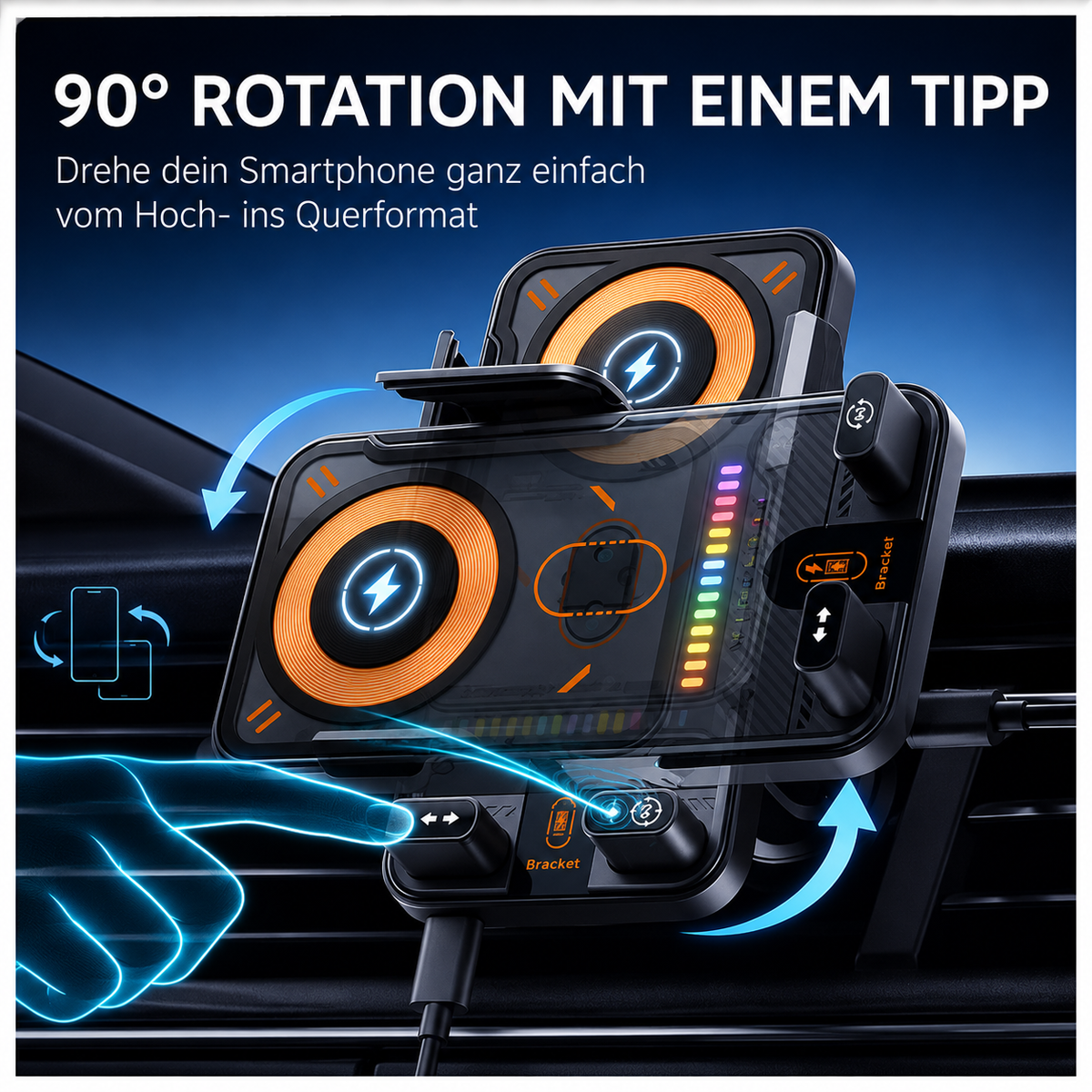 15W Kabellose Handyhalterung Auto mit Qi Ladefunktion – Automatischer Sensor, 360° Drehbar für Armaturenbrett, Lüftung & Windschutzscheibe