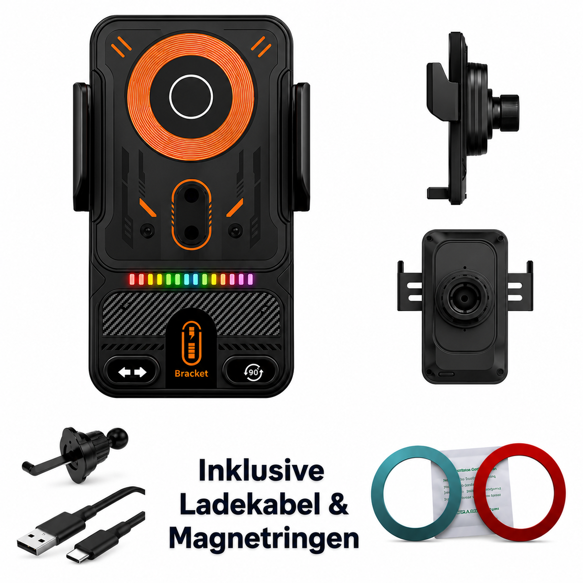 15W Kabellose Handyhalterung Auto mit Qi Ladefunktion – Automatischer Sensor, 360° Drehbar für Armaturenbrett, Lüftung & Windschutzscheibe
