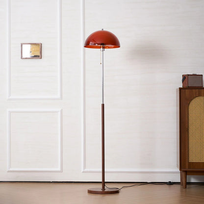 Moderne Stehlampe aus Holz und Metall mit Acrylschirm
