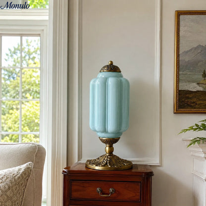 Vintage-Tischleuchte aus Glas mit Metallsockel