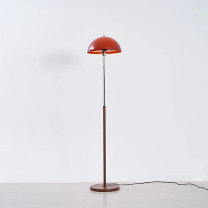 Moderne Stehlampe aus Holz und Metall mit Acrylschirm