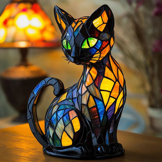 Handgefertigte Katzen-Tischlampe mit Warmem Licht