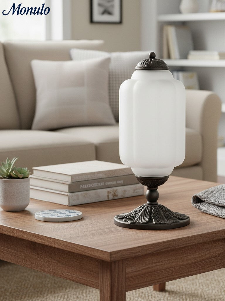 Vintage-Tischleuchte aus Glas mit Metallsockel