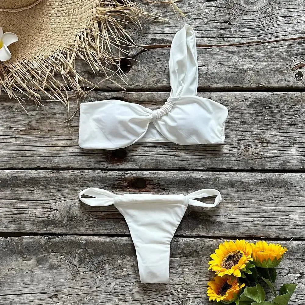 Damen-Bikiniset mit One-Shoulder-Top und hoher Taille