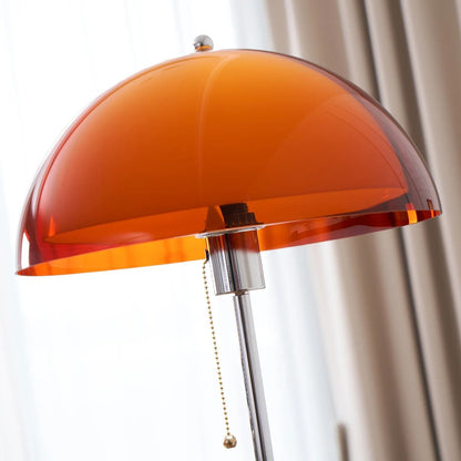 Moderne Stehlampe aus Holz und Metall mit Acrylschirm