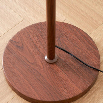 Moderne Stehlampe aus Holz und Metall mit Acrylschirm