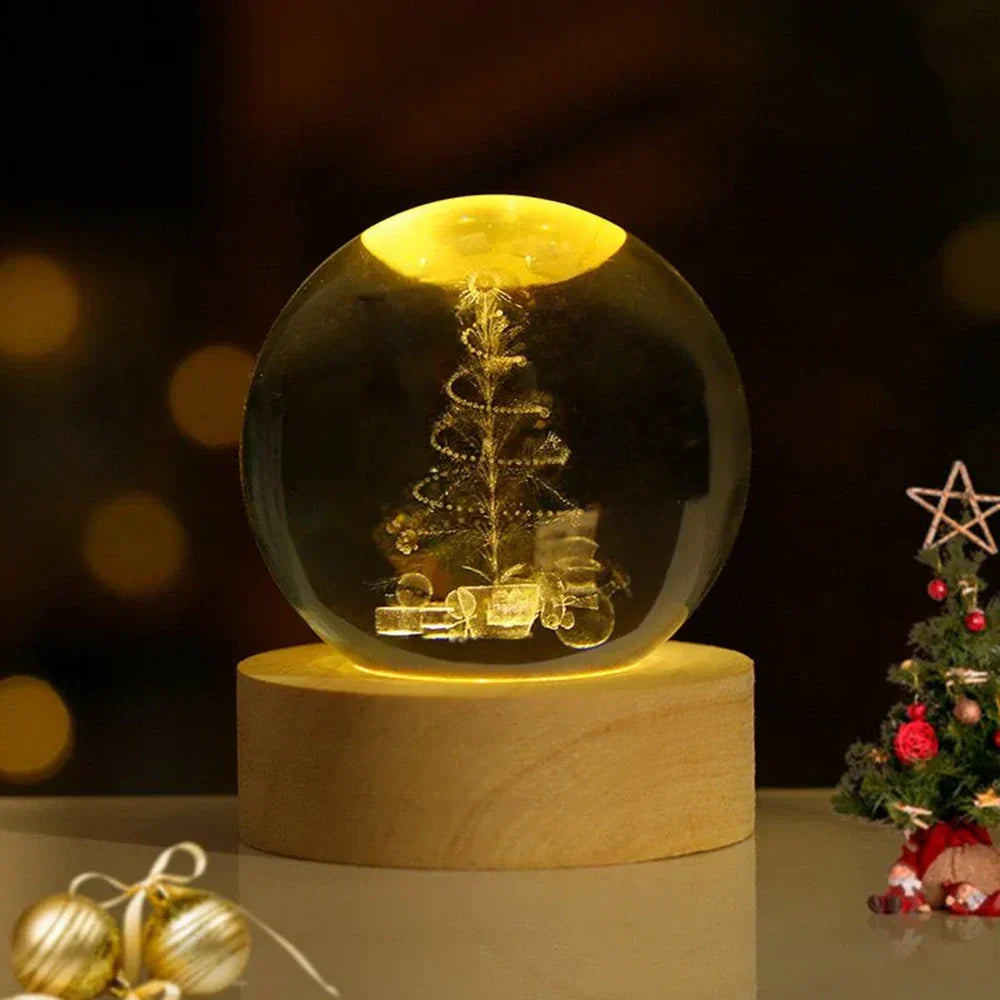 3D-Kristallkugel-Nachtlicht mit LED-Holzsockel
