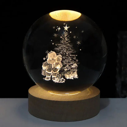 3D-Kristallkugel-Nachtlicht mit LED-Holzsockel