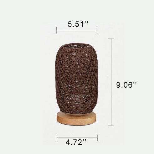 Skandinavische Tischlampe mit Rattan und Holzfuß