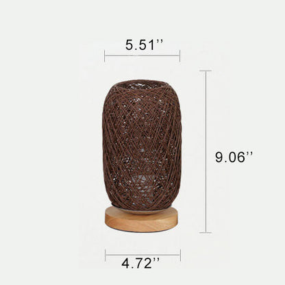 Skandinavische Tischlampe mit Rattan und Holzfuß
