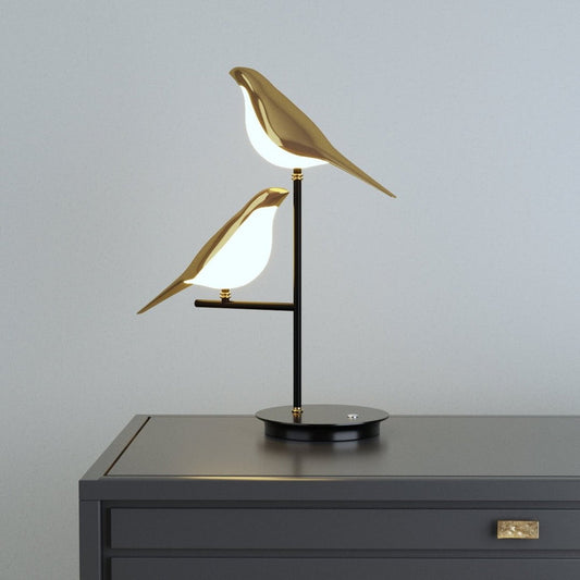 Goldene Vogel-Tischleuchte mit integrierter LED-Beleuchtung