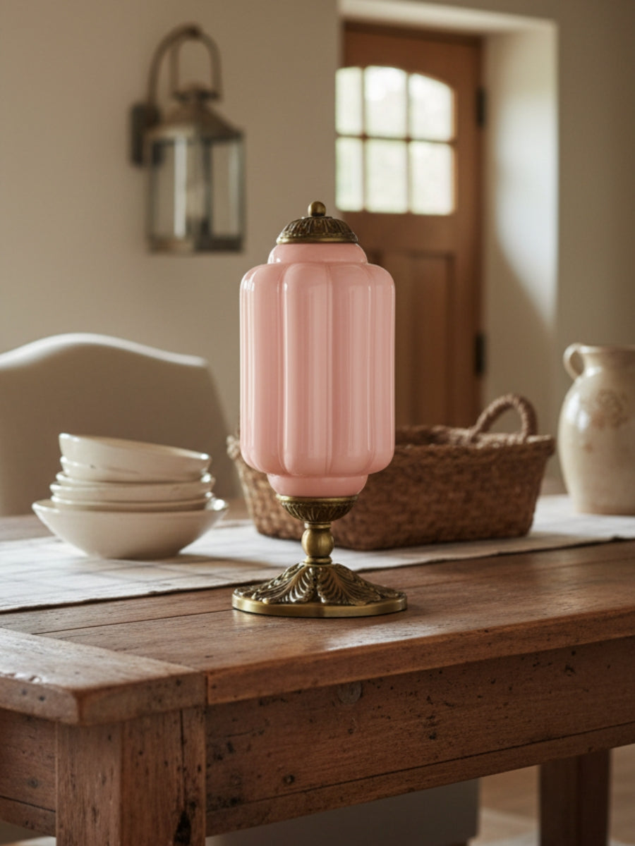 Vintage-Tischleuchte aus Glas mit Metallsockel