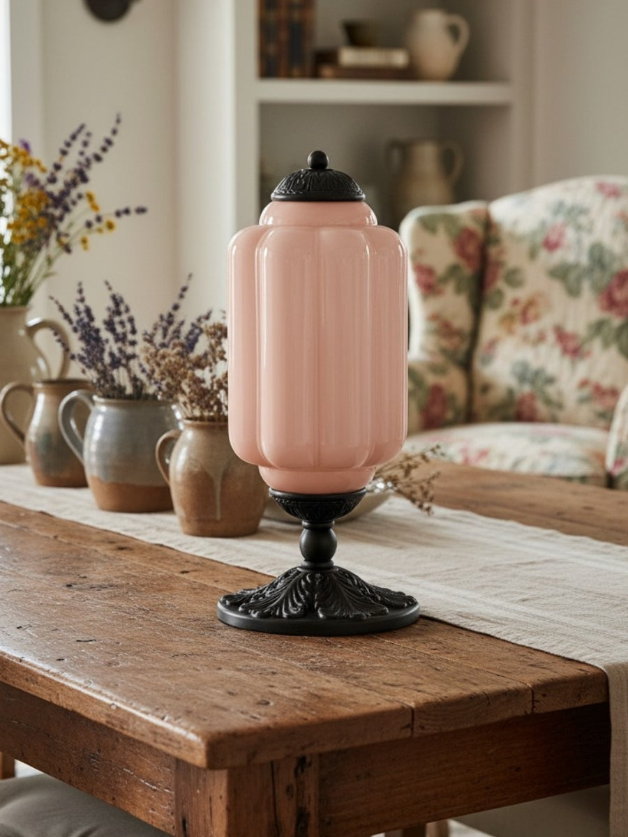 Vintage-Tischleuchte aus Glas mit Metallsockel