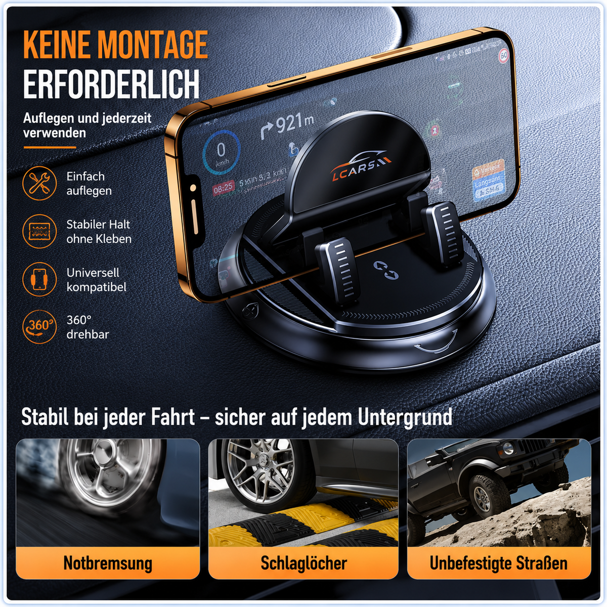 360° Drehbare Dashboard-Handyhalterung mit Anti-Rutsch-Silikon – Universell & Ohne Montage