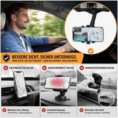 360° drehbare Auto-Handyhalterung Rückspiegel – ausziehbar und universal verstellbar
