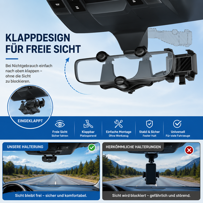 360° drehbare Auto-Handyhalterung Rückspiegel – ausziehbar und universal verstellbar