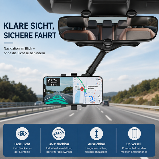 360° drehbare Auto-Handyhalterung Rückspiegel – ausziehbar und universal verstellbar